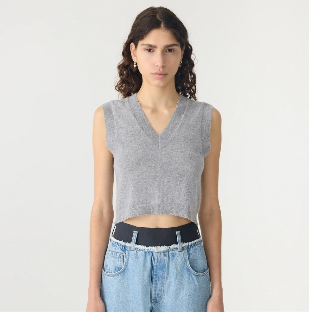 Zara Wool Cropped Grey Sweater Vest Size XS